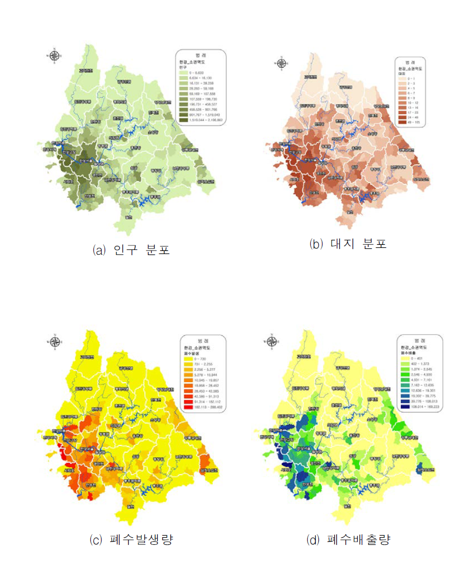 Distribution of point source in watershed of Han river