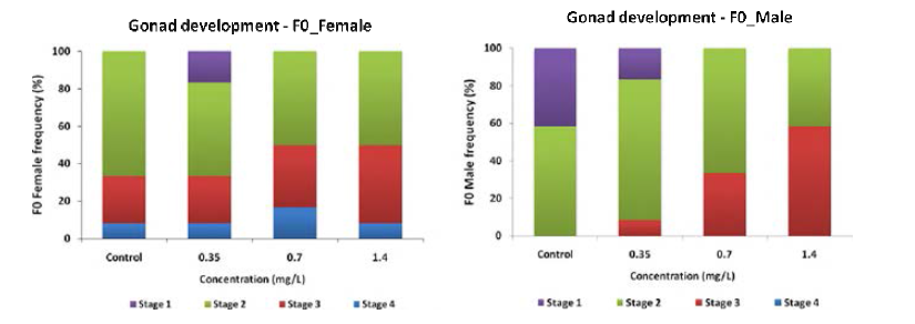 Gonad development stages of the FO generation O ryzias latipes exposed to n-butyl acrylate.