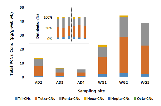 Concentration and distribution pattern of PCNs in minnow