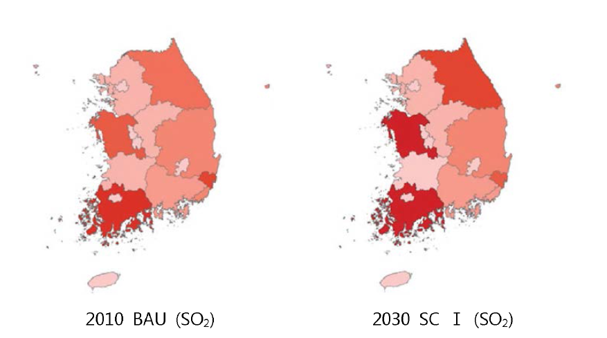 The comparison o f results by BAU and SC 1 fo r each pollutant(S〇2).