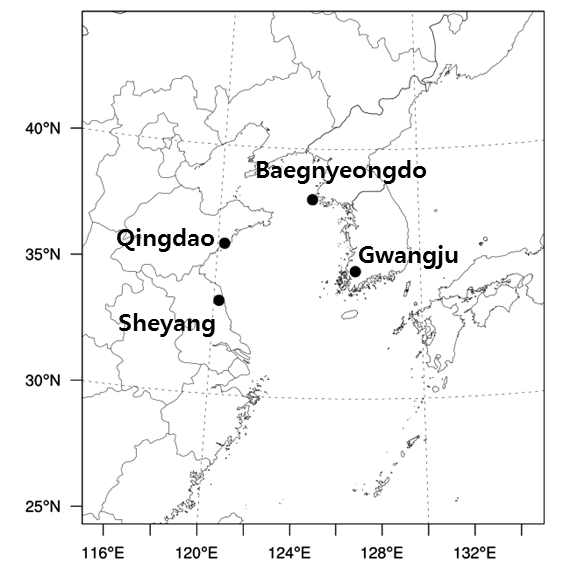 분석에 이용된 존데 측정 지점의 위치