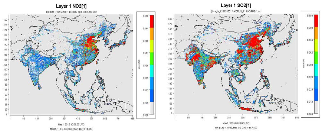 Example of spatial distribution of model-ready emissions (0.1°, Asia) for the 2015.05