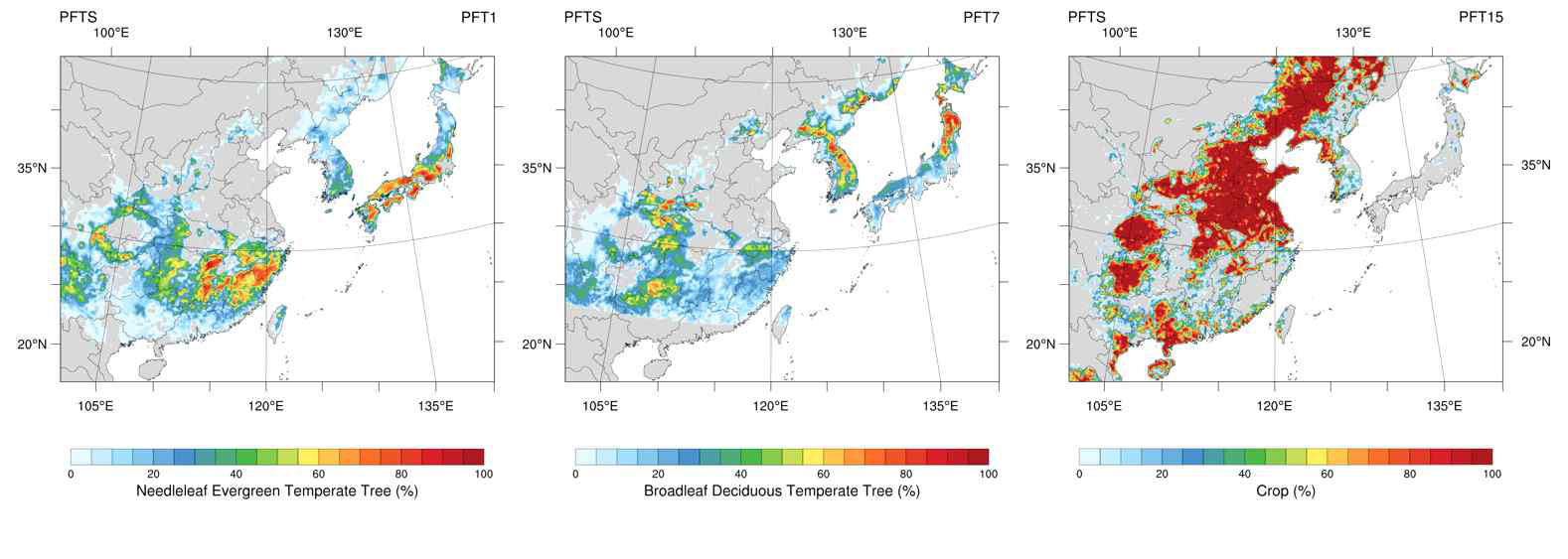 동아시아 식생기능형태(PFT) 분포도
