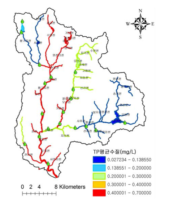 공간별 수질 농도 분포 특성 (TP)