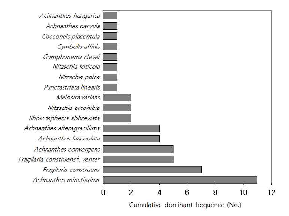 기타 수계 부착돌말류 군집의 우점종 및 누적우점빈도