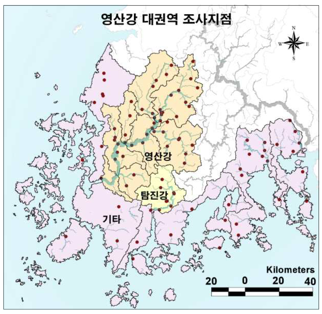 영산강 대권역 지점별 수생태계 건강성 조사 및 평가 구간