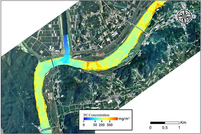 The spatial distribution of PC concentration estimated at the upstream area of Habcheon weir