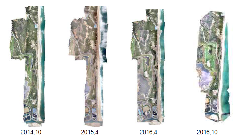 Changes in beach area at HSD during winter season, constructed using aerial photos taken by a drone and VRS-GPS surveys.