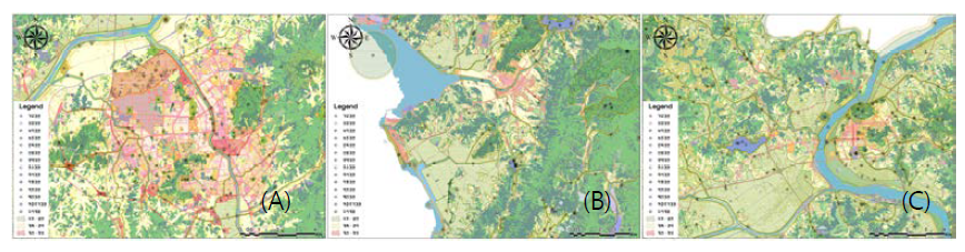 The map for landscape planing and management : (A) Cheongju-si, (B) Boryeong-si, (C) Buyeo-gun.