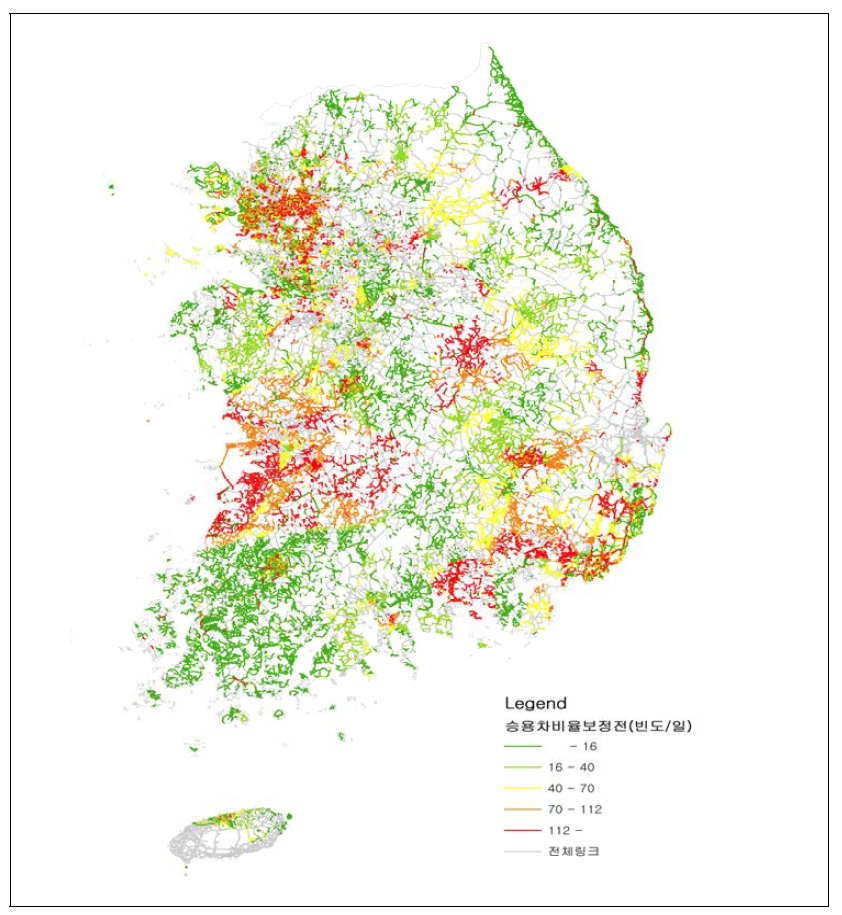 내비게이션 장착차량 발생빈도 승용차 비율 보정 전