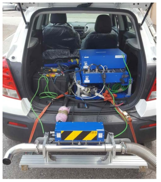 Photograph of Gas-PEMS installation to test vehicle