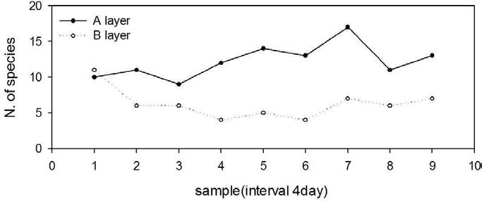 Change of number of species in meiofauna community.