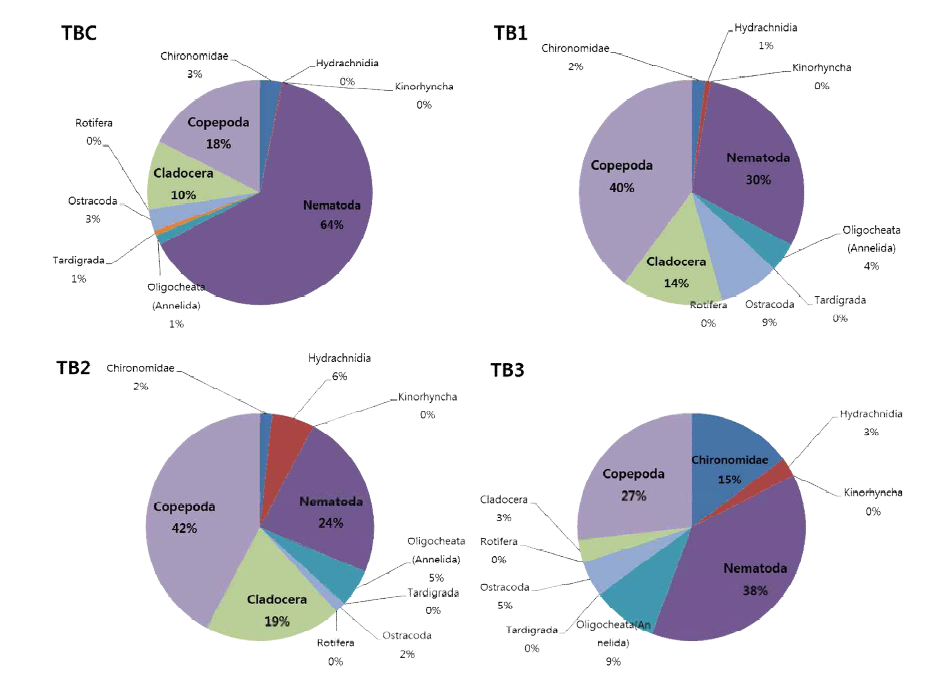 Relative abundance of meiofauna during monitoring.