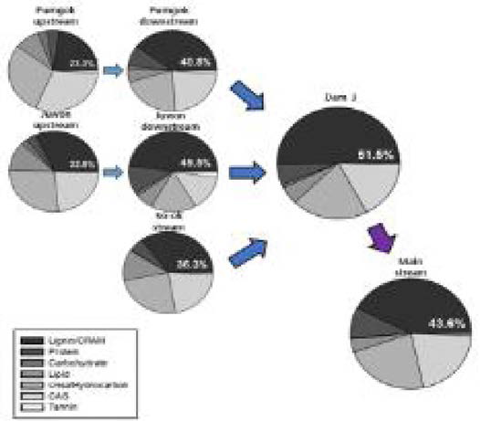 Percent ratio of composition for dissolved organic matter from van Krevelen diagrams in rain events