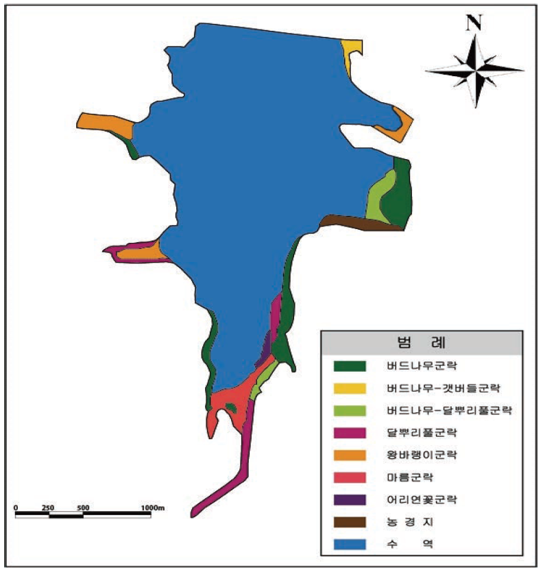Actual vegetation map of Dongrim reservoir wetland.