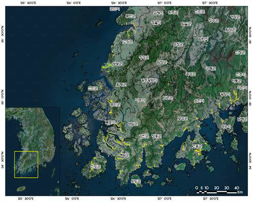 The study sites of Yeongsan-river catchment area estuaries.