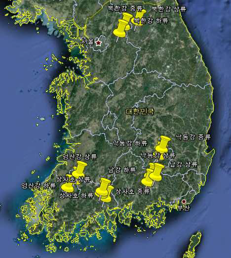 Sampling sites for rivers.