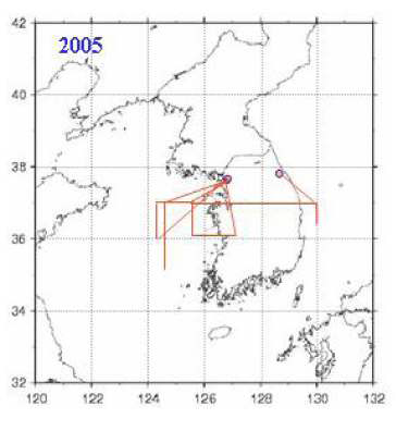Flight measurement tracks in 2005 in Korea (LTP annual report 2005).