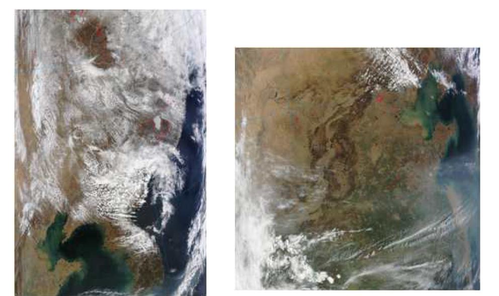 MODIS fire maps (4월 5일(좌), 4월 6일(우))