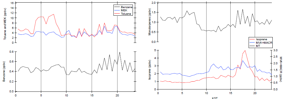 2012년 6월중 관측 VOC의 평균 일변화