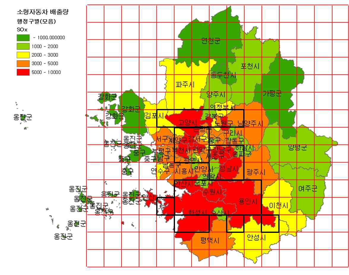 측정망 지점 선정을 위한 기준 10-소형자동차 SOx 배출량.