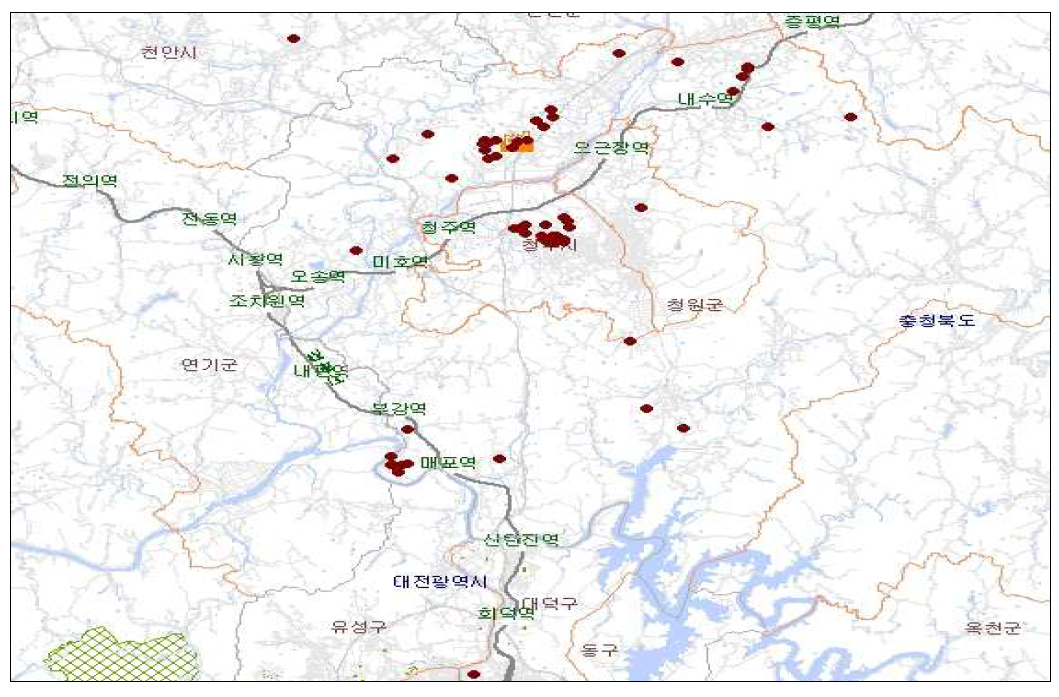 청주지역의 화학물질 배출사업장의 공간적 분포