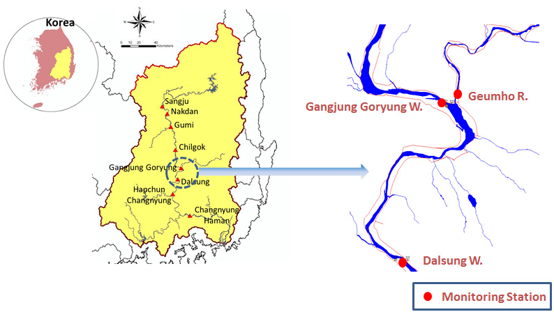 Location map of study area and monitoring stations