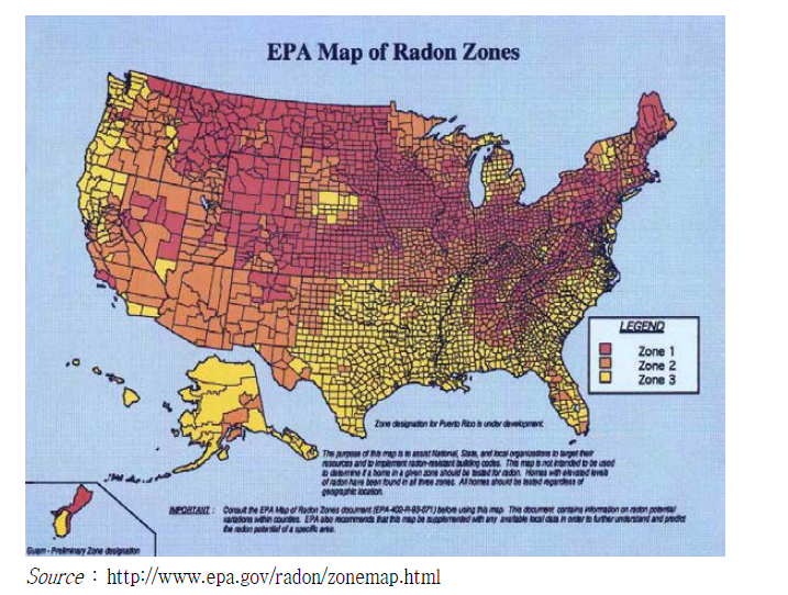 Radon map of USA