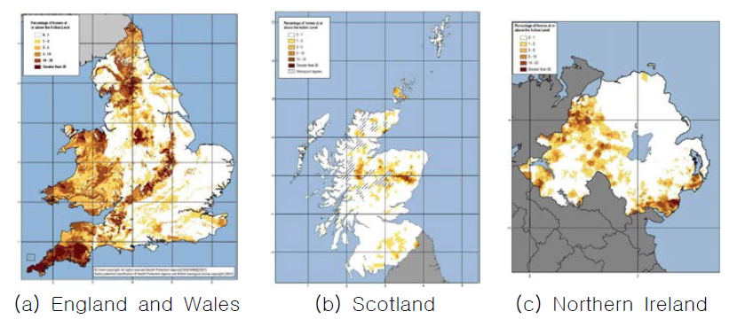 Map of radon affected areas in UK