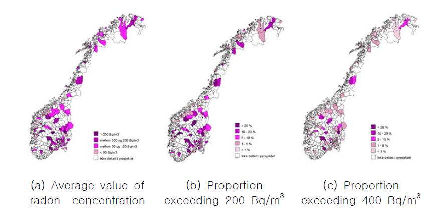 Map of radon in Norway