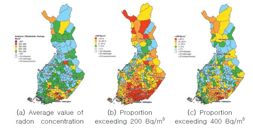 Map of radon in Finland