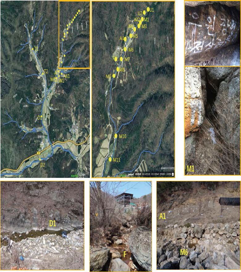 A map showing a study area in stream near abandoned mine