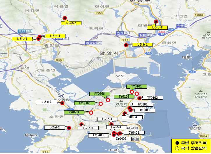 광양만권지역의 지하수 측정망 지점 현황