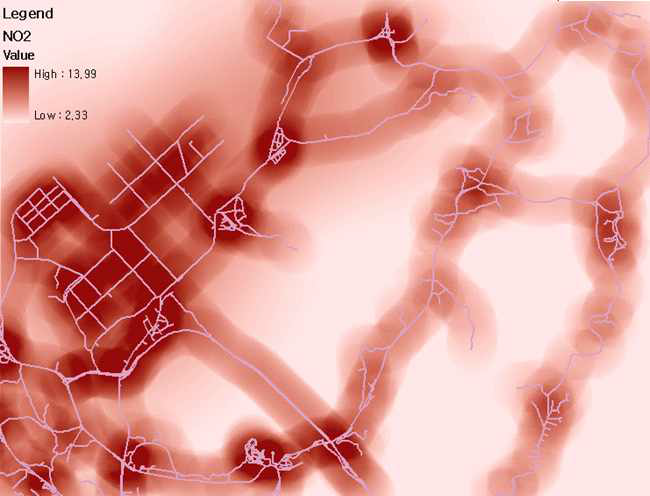 NO2의 농도 분포도