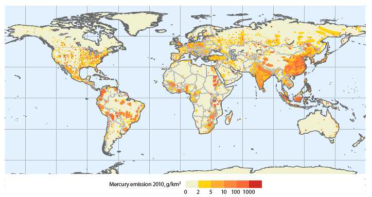 Global distribution of anthropogenic Hg emissions to air in 2010