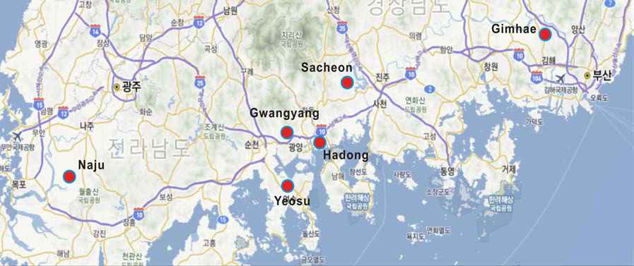 Map showing sampling sites of medaka fish habitats.