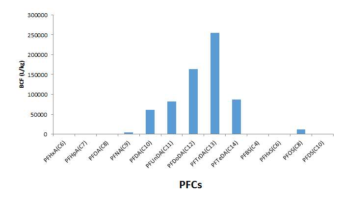 Bioconcentration factors of PFCs in blood of crucian carp.