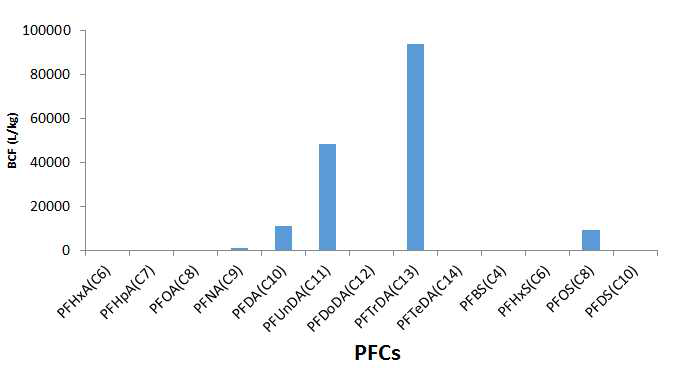 Bioconcentration factors in medaka wholebody.