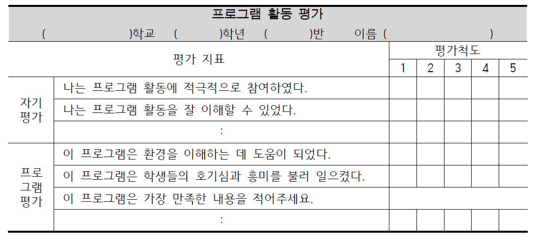 프로그램 활동 평가지