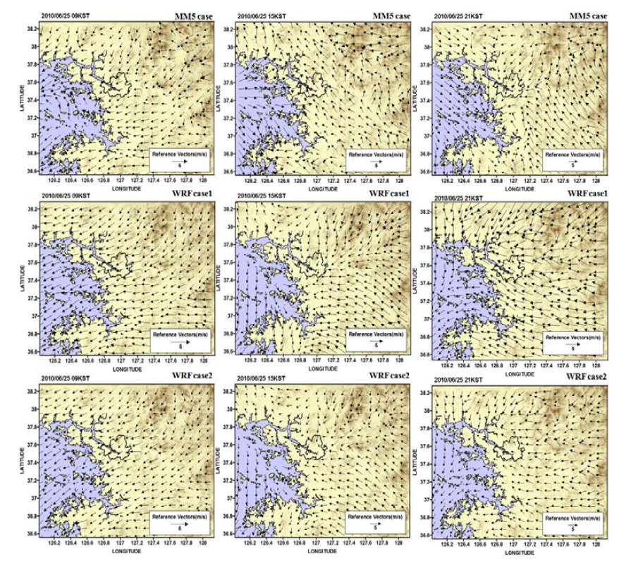 Horizontal wind field according to meteorological scenarios.