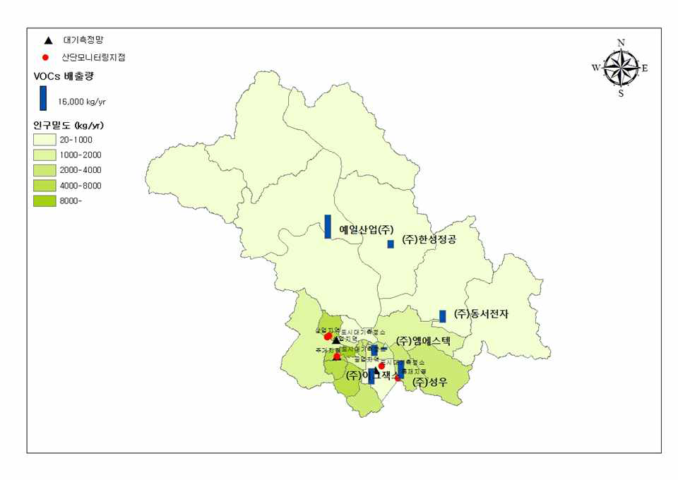 구미·대구산단의 VOCs 배출량과 시료채취지점