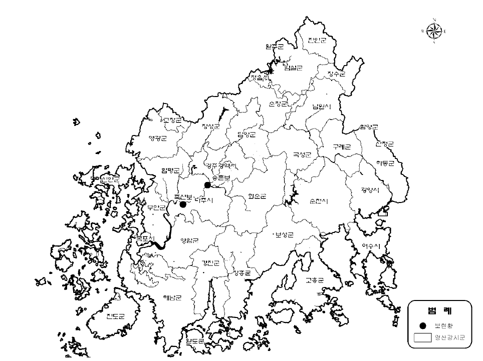 영산강수계 보와 행정구역 현황도