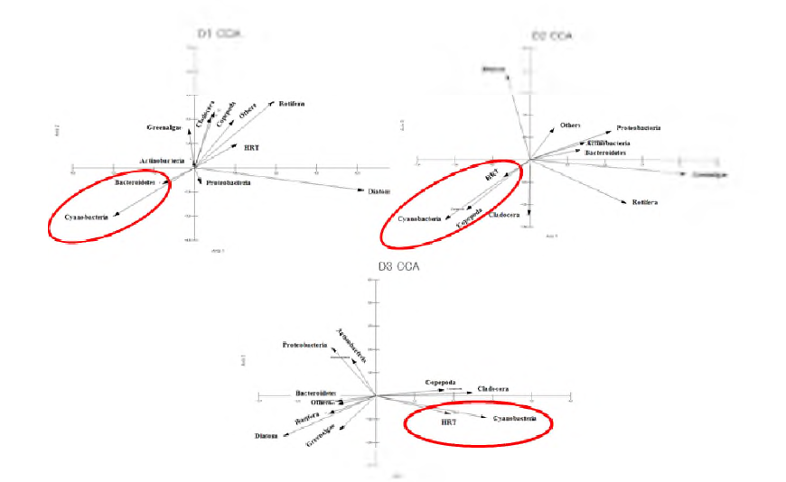 Correlation between environmental factors and phytoplankton community in Daechung Reservoir.