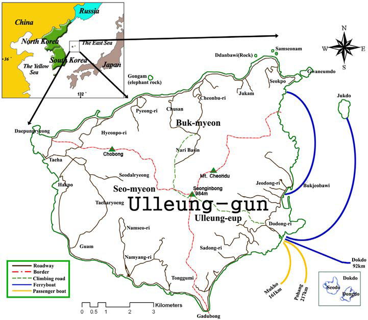 Map of Ulleungdo, Korea