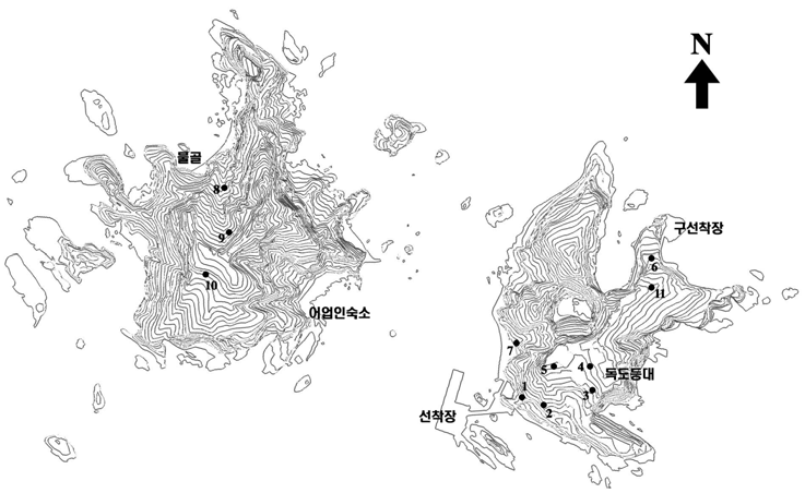 Location of the permanent plots for vegetation change on Dokdo.
