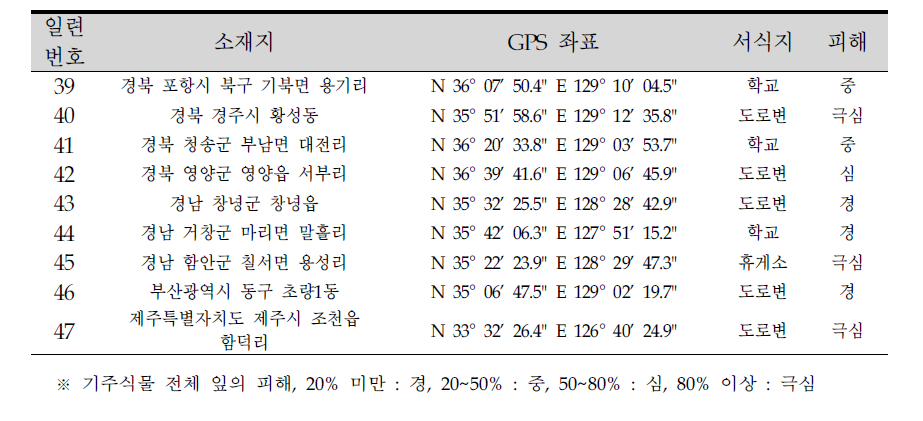 버즘나무방패벌레 출현지