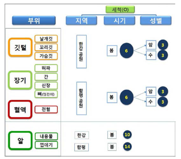 Numbers of individuals and eggs for analysis