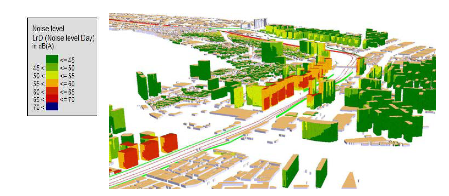 Facade noise map of A-city (Day).