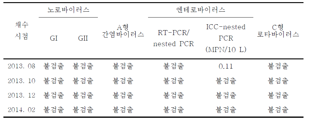 영산강의 채수시기 별 바이러스 분포