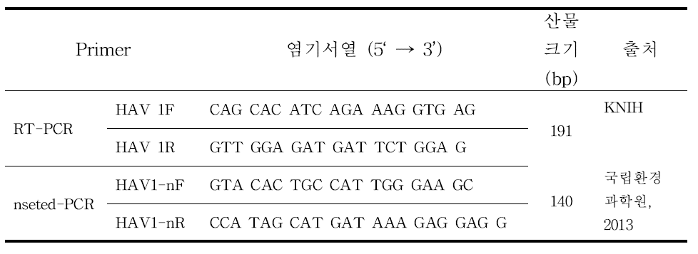 A형 간염바이러스 유전자 분석을 위한 primers의 구성